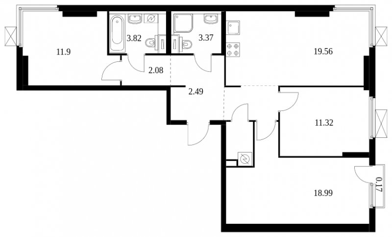 3-комнатная квартира с полной отделкой, 83.95 м2, 3 этаж, сдача 2 квартал 2024 г., ЖК Матвеевский Парк, корпус 1.6 - объявление 1679448 - фото №1