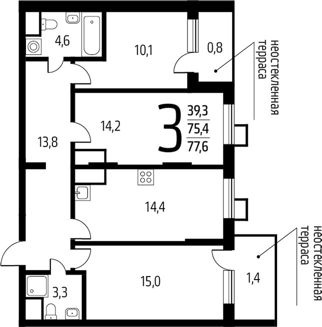 3-комнатная квартира с полной отделкой, 77.6 м2, 8 этаж, дом сдан, ЖК Новые Ватутинки. Центральный, корпус 9/2/2.2 - объявление 2263073 - фото №1