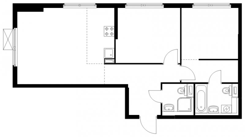 3-комнатная квартира (евро) с полной отделкой, 63.8 м2, 2 этаж, сдача 1 квартал 2025 г., ЖК Бунинские луга, корпус 3.8.1 - объявление 1887995 - фото №1