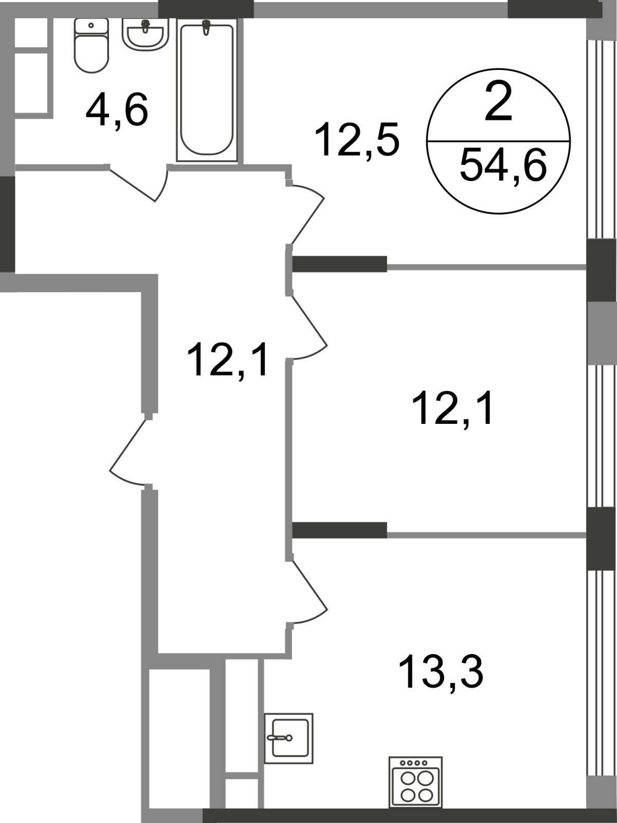 2-комнатная квартира без отделки, 54.6 м2, 15 этаж, сдача 1 квартал 2025 г., ЖК город-парк Переделкино Ближнее, корпус 17-1 - объявление 2319042 - фото №1