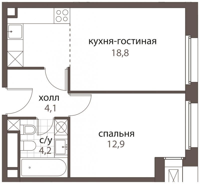 2-комнатная квартира (евро) без отделки, 40 м2, 3 этаж, дом сдан, ЖК HomeCity, корпус 1 - объявление 1762619 - фото №1