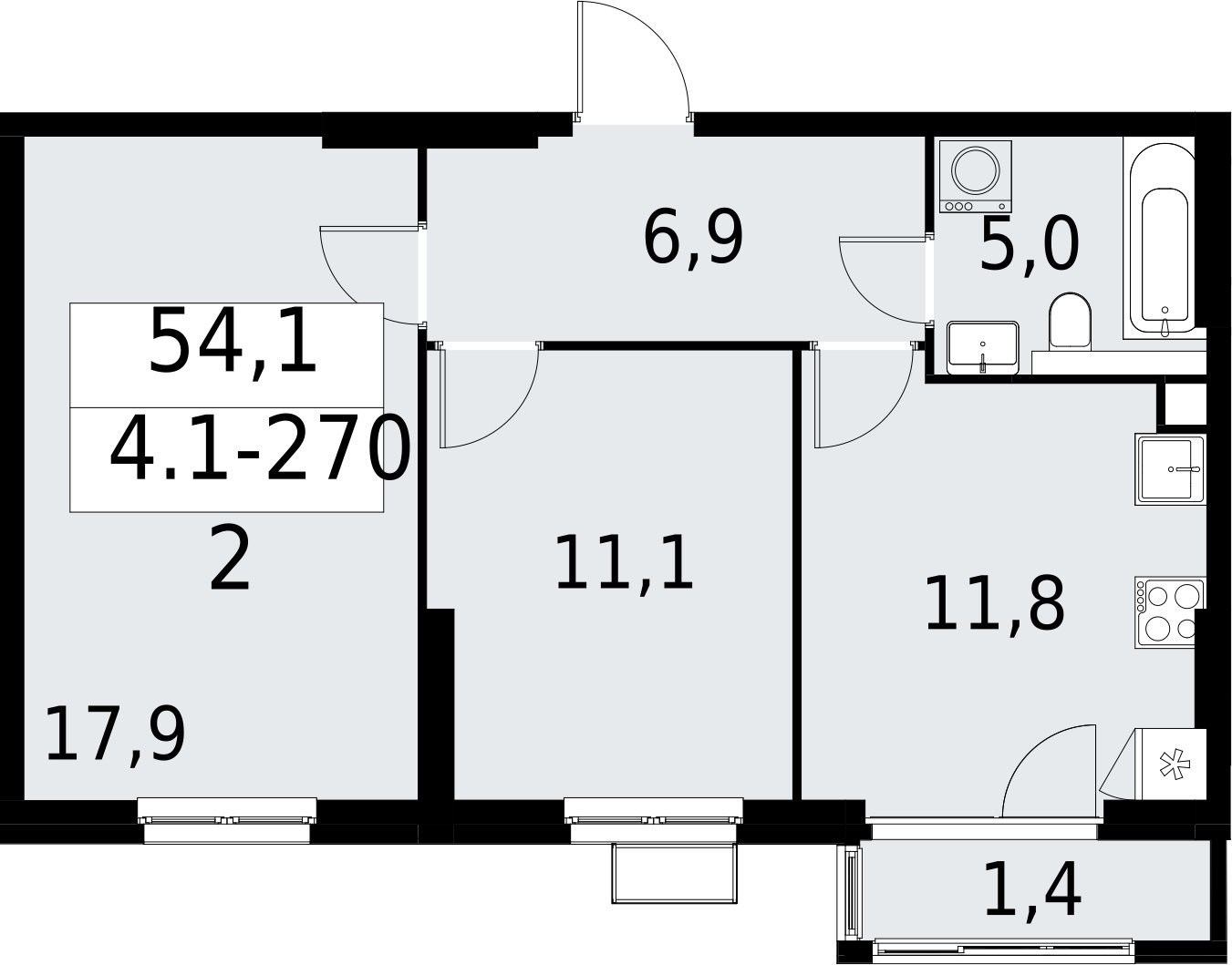 2-комнатная квартира с полной отделкой, 54.1 м2, 2 этаж, сдача 2 квартал 2027 г., ЖК Южные сады, корпус 4.1.2 - объявление 2392782 - фото №1