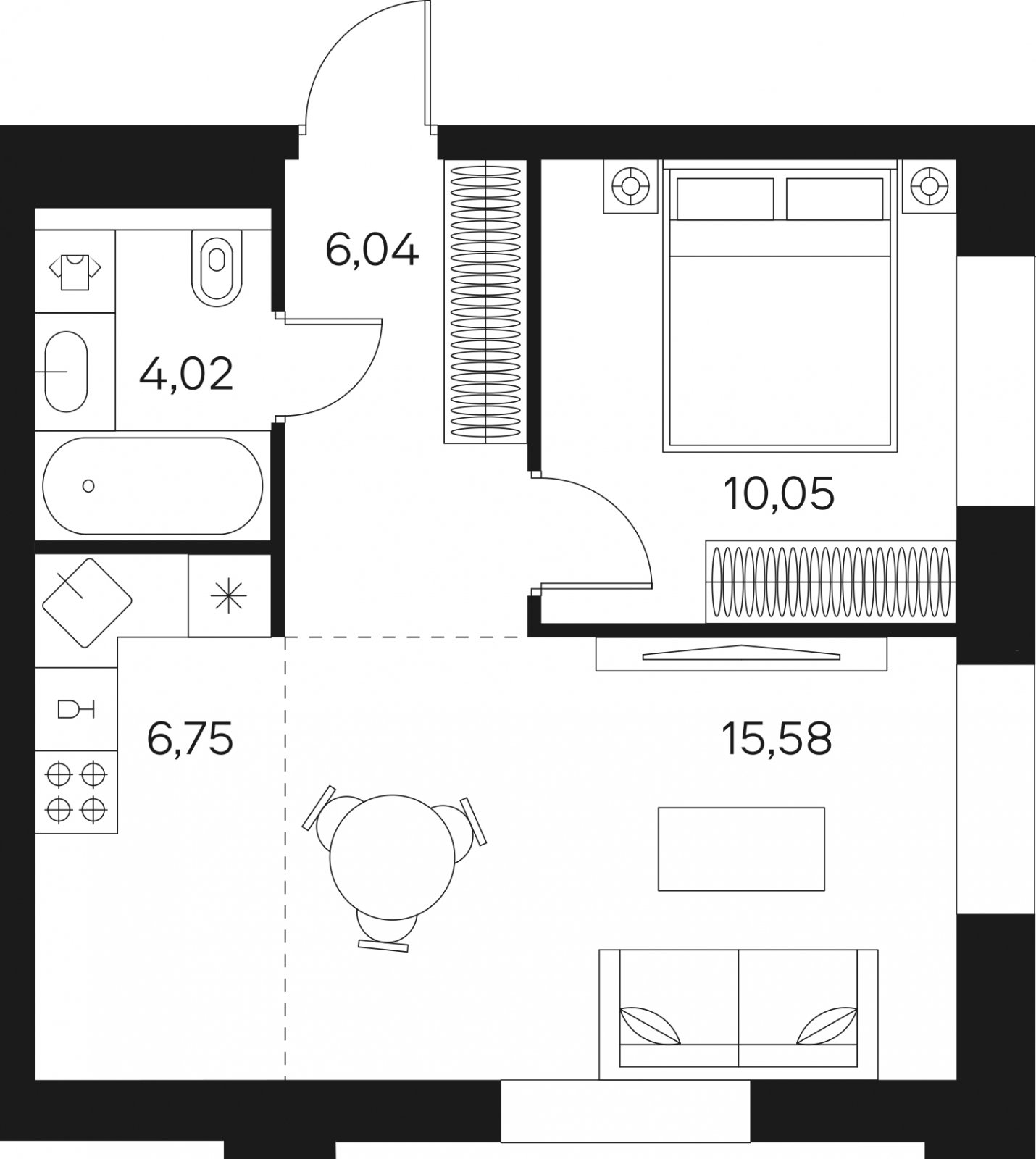 2-комнатная квартира (евро) без отделки, 42.44 м2, 3 этаж, сдача 4 квартал 2024 г., ЖК FØRST, корпус 2 - объявление 1942924 - фото №1