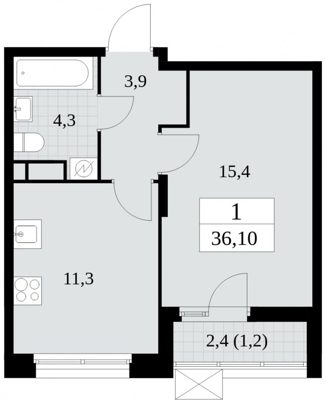 1-комнатная квартира без отделки, 36.1 м2, 5 этаж, сдача 4 квартал 2024 г., ЖК Скандинавия, корпус 2.27.3 - объявление 1840637 - фото №1