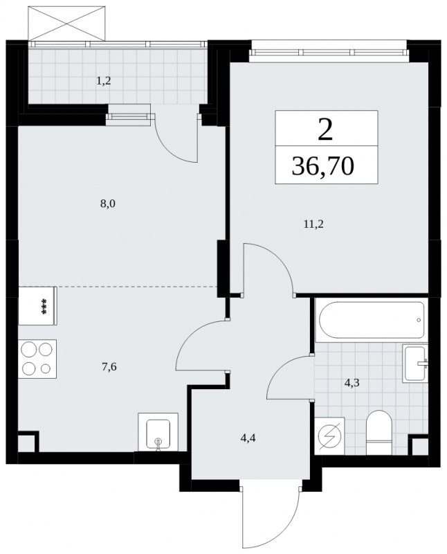 2-комнатная квартира (евро) без отделки, 36.7 м2, 2 этаж, сдача 4 квартал 2024 г., ЖК Скандинавия, корпус 35.2.2 - объявление 1841030 - фото №1