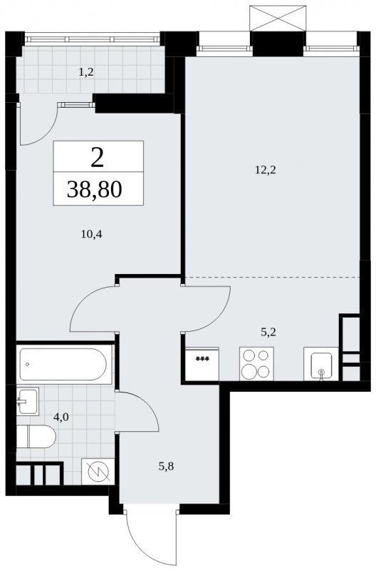 2-комнатная квартира (евро) с частичной отделкой, 38.8 м2, 10 этаж, сдача 1 квартал 2025 г., ЖК Дзен-кварталы, корпус 1.1 - объявление 1895537 - фото №1