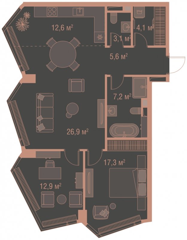 2-комнатная квартира без отделки, 89.8 м2, 17 этаж, сдача 1 квартал 2025 г., ЖК HIGH LIFE, корпус Soul Tower - объявление 1767821 - фото №1