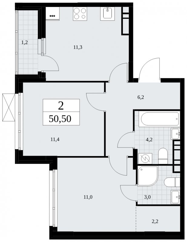 2-комнатная квартира без отделки, 50.5 м2, 8 этаж, сдача 4 квартал 2024 г., ЖК Скандинавия, корпус 35.2.2 - объявление 1841162 - фото №1