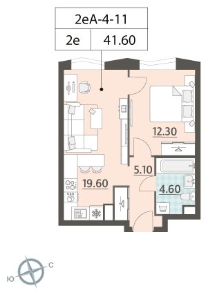 1-комнатная квартира без отделки, 41.6 м2, 6 этаж, сдача 4 квартал 2023 г., ЖК ЗИЛАРТ, корпус 14 - объявление 1947914 - фото №1