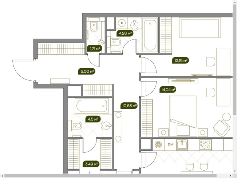 3-комнатная квартира без отделки, 91.6 м2, 13 этаж, сдача 2 квартал 2023 г., ЖК West Garden, корпус Park line, корпус 7 - объявление 2090155 - фото №1