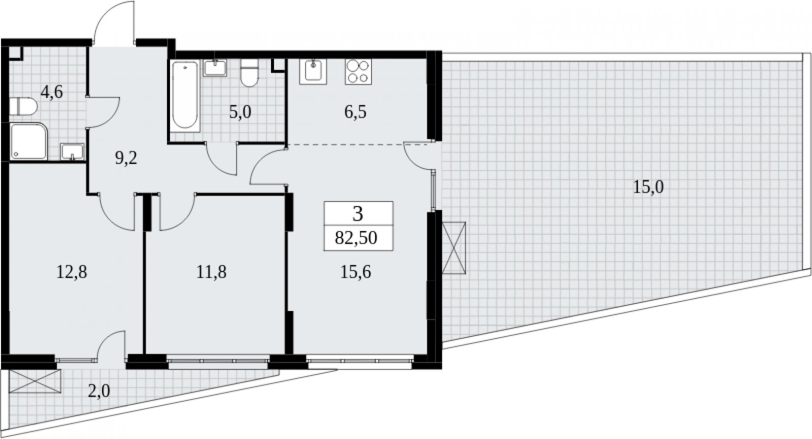 3-комнатная квартира (евро) с частичной отделкой, 82.5 м2, 2 этаж, сдача 4 квартал 2024 г., ЖК Скандинавия, корпус 35.1.4 - объявление 2052241 - фото №1