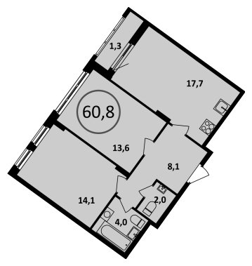 2-комнатная квартира без отделки, 60.8 м2, 13 этаж, сдача 4 квартал 2022 г., ЖК Испанские кварталы, корпус 5.4 - объявление 1409591 - фото №1