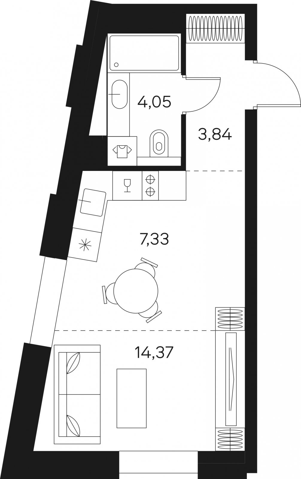 Студия без отделки, 29.59 м2, 3 этаж, сдача 4 квартал 2024 г., ЖК FØRST, корпус 1 - объявление 1994268 - фото №1