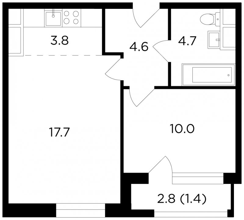 2-комнатная квартира с полной отделкой, 42.18 м2, 10 этаж, дом сдан, ЖК Филатов Луг, корпус 3 - объявление 1747513 - фото №1