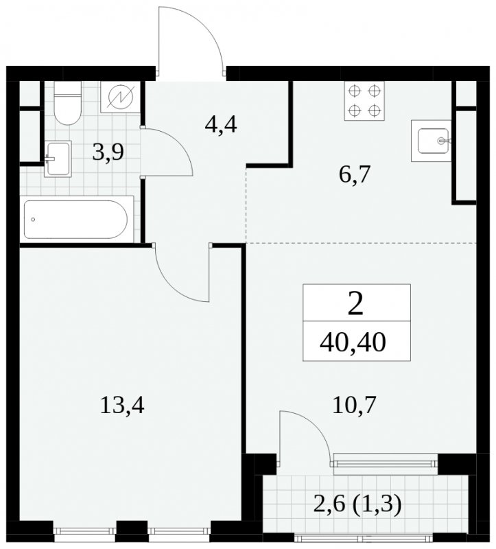 2-комнатная квартира (евро) без отделки, 40.4 м2, 21 этаж, сдача 2 квартал 2025 г., ЖК Южные сады, корпус 2.4 - объявление 1760376 - фото №1