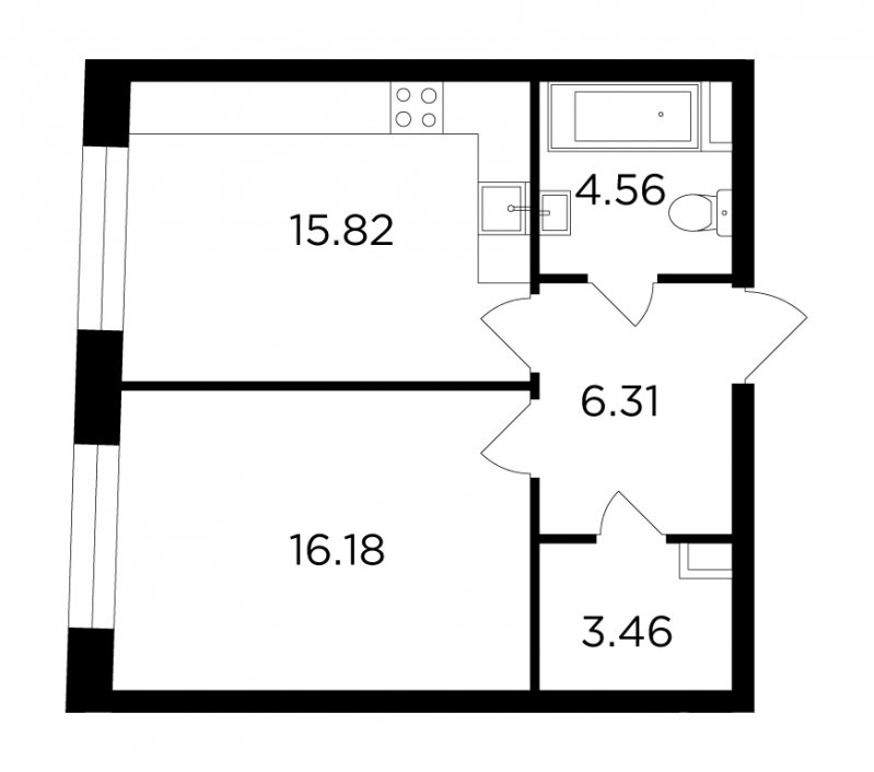 1-комнатная квартира без отделки, 46.33 м2, 2 этаж, сдача 4 квартал 2023 г., ЖК FORIVER, корпус 9 - объявление 1715239 - фото №1