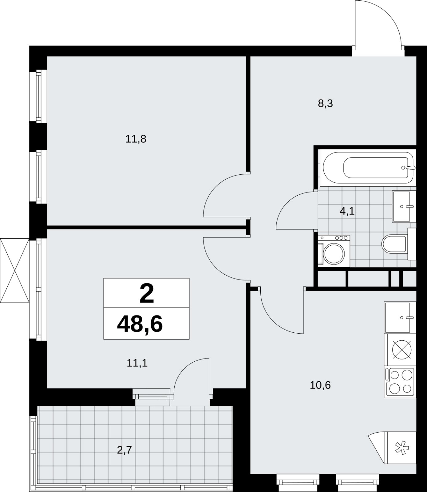 2-комнатная квартира без отделки, 48.6 м2, 10 этаж, сдача 4 квартал 2026 г., ЖК Скандинавия, корпус 2.18.1.2 - объявление 2350696 - фото №1