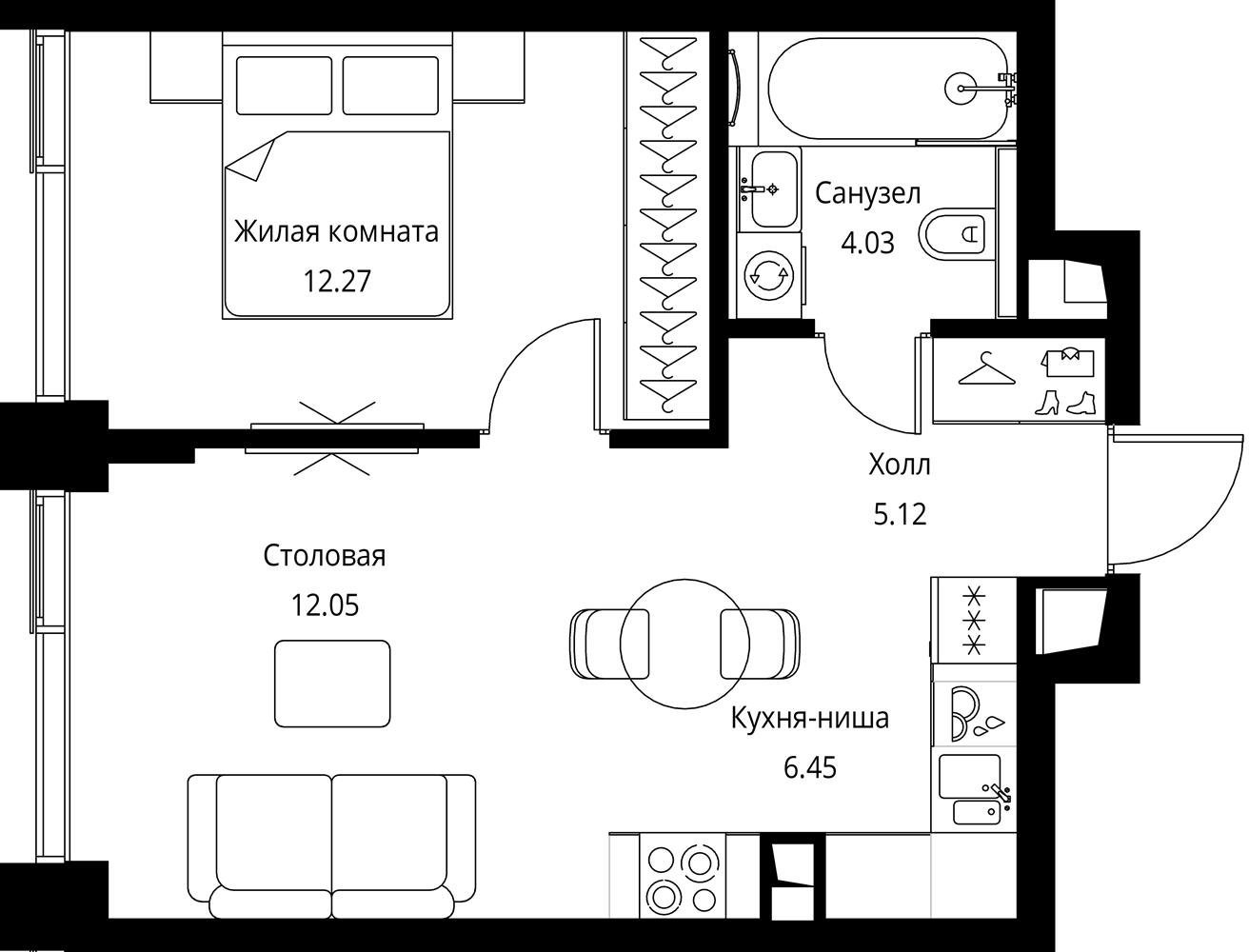 1-комнатная квартира с частичной отделкой, 39.92 м2, 6 этаж, сдача 3 квартал 2026 г., ЖК City Bay, корпус North Ocean 7 - объявление 2332255 - фото №1