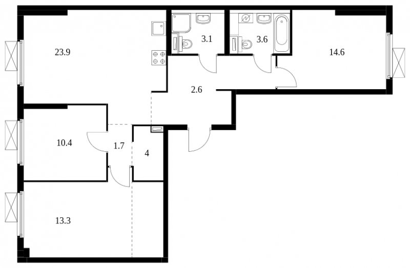 3-комнатная квартира с полной отделкой, 88.1 м2, 3 этаж, сдача 3 квартал 2024 г., ЖК Амурский парк, корпус 2 - объявление 1628097 - фото №1