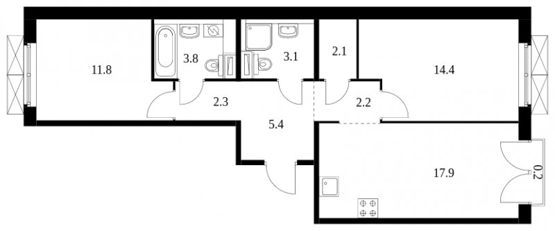 2-комнатная квартира с полной отделкой, 63.2 м2, 9 этаж, сдача 3 квартал 2023 г., ЖК Середневский лес, корпус 1.2 - объявление 1762976 - фото №1