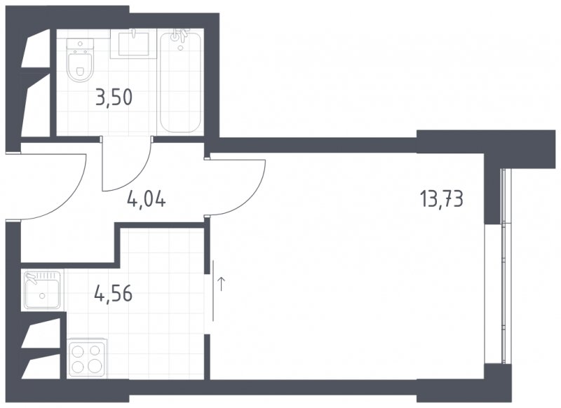 1-комнатная квартира с полной отделкой, 25.83 м2, 18 этаж, сдача 2 квартал 2023 г., ЖК Квартал Спутник, корпус 14 - объявление 1313423 - фото №1