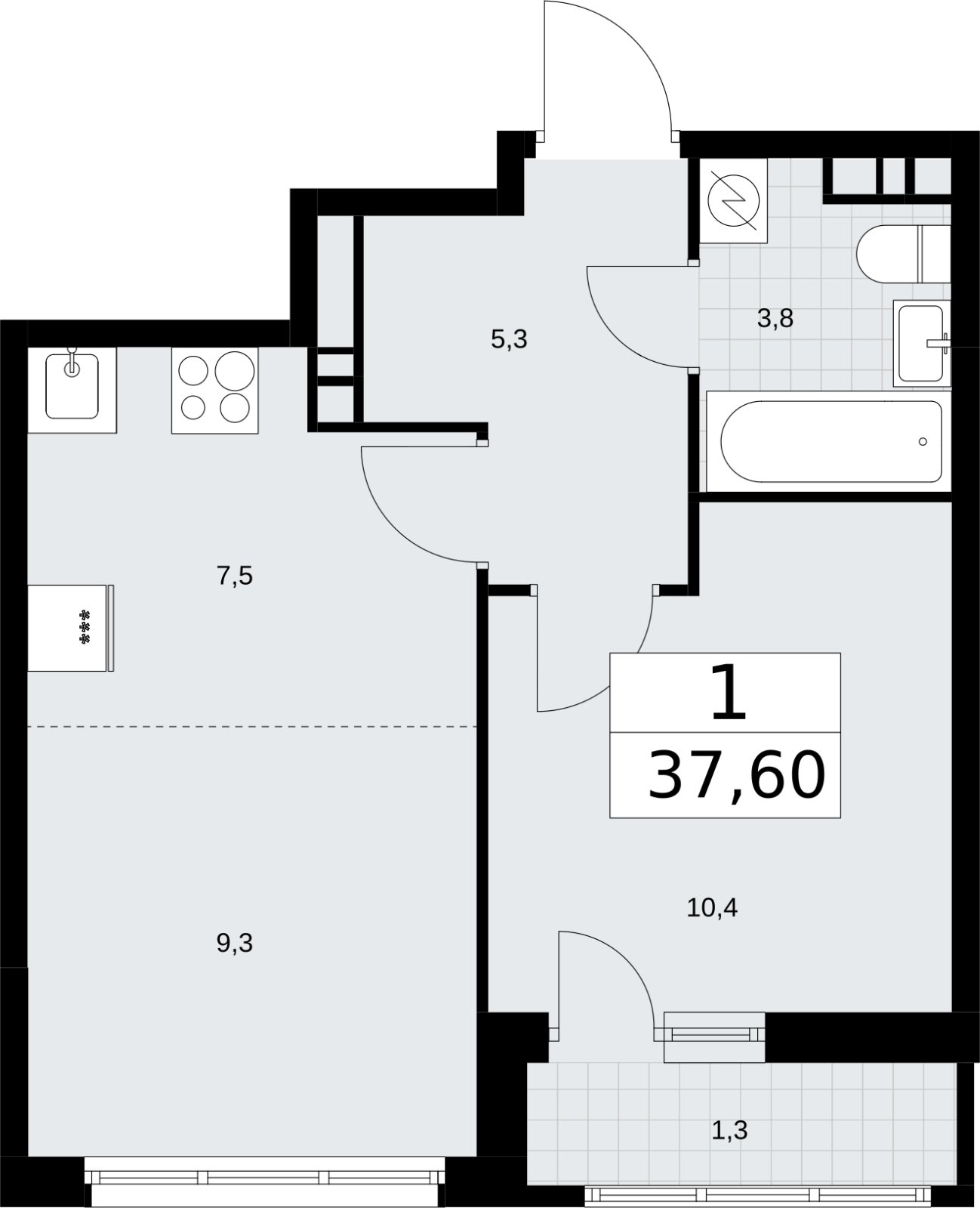 2-комнатная квартира (евро) с полной отделкой, 37.6 м2, 8 этаж, сдача 4 квартал 2026 г., ЖК Родные кварталы, корпус 3.3 - объявление 2378590 - фото №1