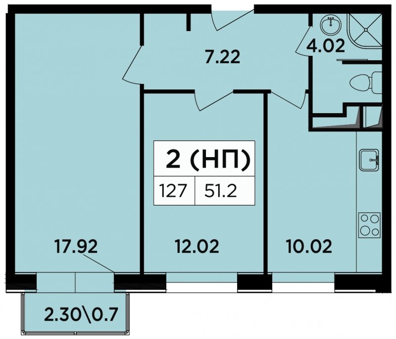 2-комнатные апартаменты 51.2 м2, 7 этаж, дом сдан, ЖК Легендарный Квартал на Березовой  аллее, корпус 5 - объявление 1592072 - фото №1
