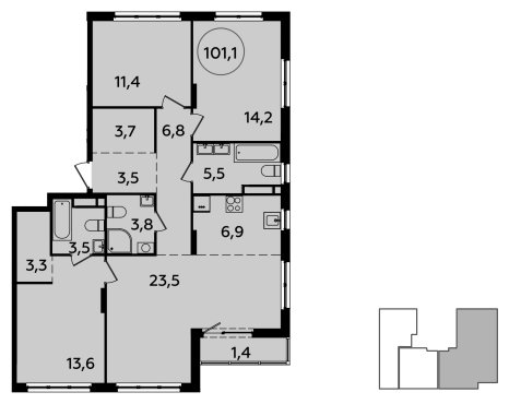4-комнатная квартира (евро) с полной отделкой, 101.1 м2, 8 этаж, сдача 2 квартал 2024 г., ЖК Испанские кварталы, корпус 8.2 - объявление 1633564 - фото №1