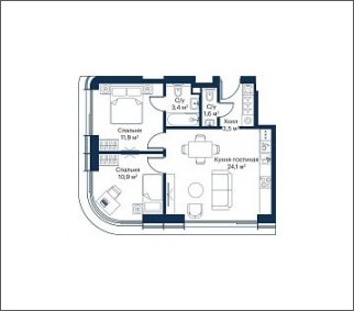 2-комнатная квартира с частичной отделкой, 55.4 м2, 12 этаж, дом сдан, ЖК City Bay, корпус Atlantic Ocean 2 - объявление 1934822 - фото №1