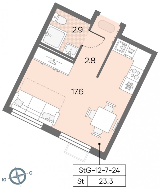 1-комнатная квартира с полной отделкой, 32.3 м2, 2 этаж, сдача 3 квартал 2024 г., ЖК Лучи, корпус 15 - объявление 1943376 - фото №1