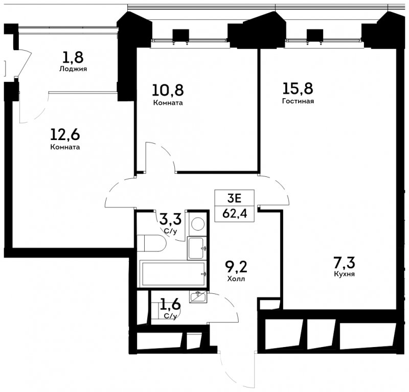 3-комнатная квартира 62.4 м2, 5 этаж, сдача 4 квартал 2022 г., ЖК Квартал на набережной NOW, корпус 1.3 - объявление 1525170 - фото №1