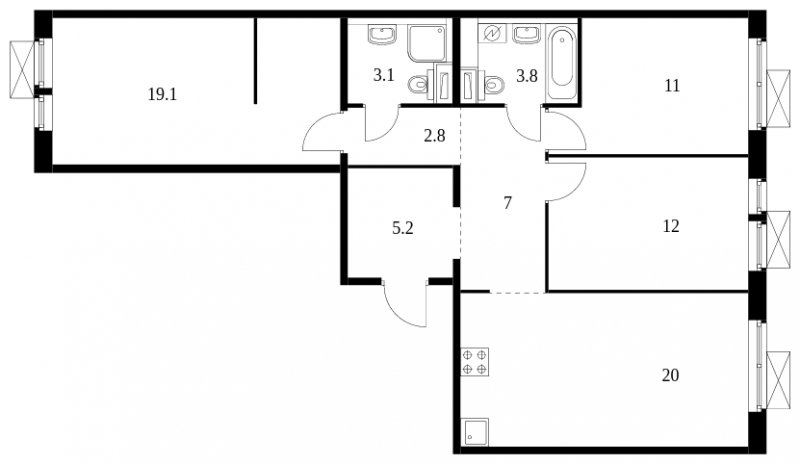3-комнатная квартира с полной отделкой, 84 м2, 4 этаж, сдача 3 квартал 2023 г., ЖК Середневский лес, корпус 1.2 - объявление 1594680 - фото №1