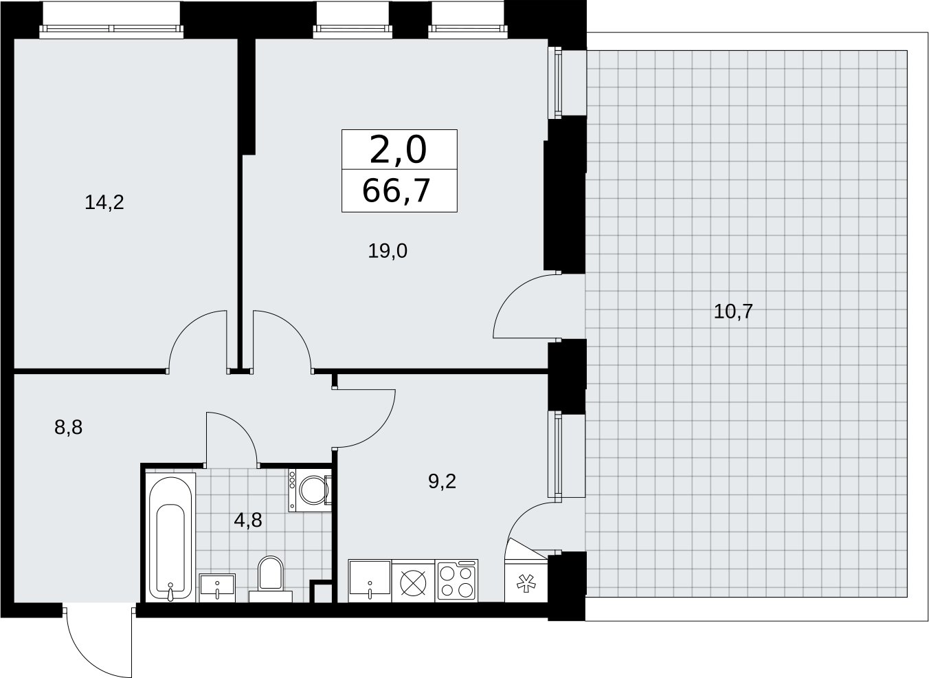 2-комнатная квартира с частичной отделкой, 66.7 м2, 2 этаж, сдача 1 квартал 2026 г., ЖК Бунинские кварталы, корпус 6.1 - объявление 2334148 - фото №1