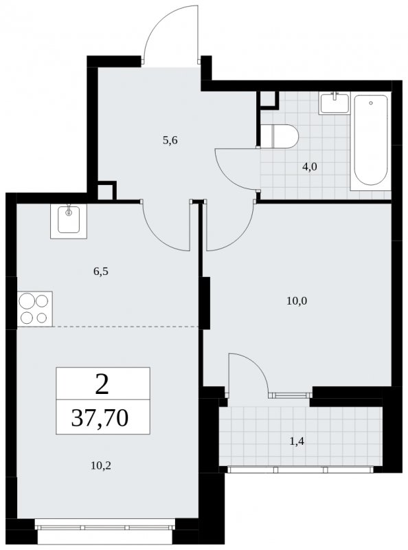 2-комнатная квартира (евро) без отделки, 37.7 м2, 2 этаж, сдача 4 квартал 2024 г., ЖК Скандинавия, корпус 36.2.2 - объявление 1779932 - фото №1
