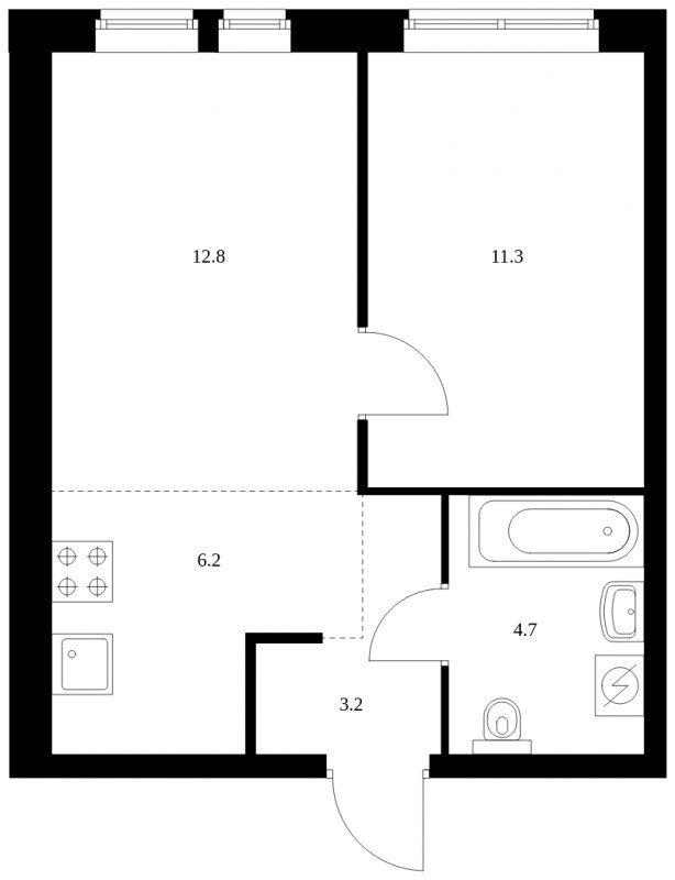 2-комнатная квартира с частичной отделкой, 38.2 м2, 31 этаж, сдача 4 квартал 2023 г., ЖК Кронштадтский 9, корпус 1.4 - объявление 1883775 - фото №1