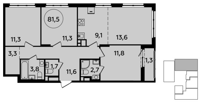 4-комнатная квартира (евро) с полной отделкой, 81.5 м2, 9 этаж, сдача 2 квартал 2024 г., ЖК Испанские кварталы, корпус 8.1 - объявление 1633411 - фото №1