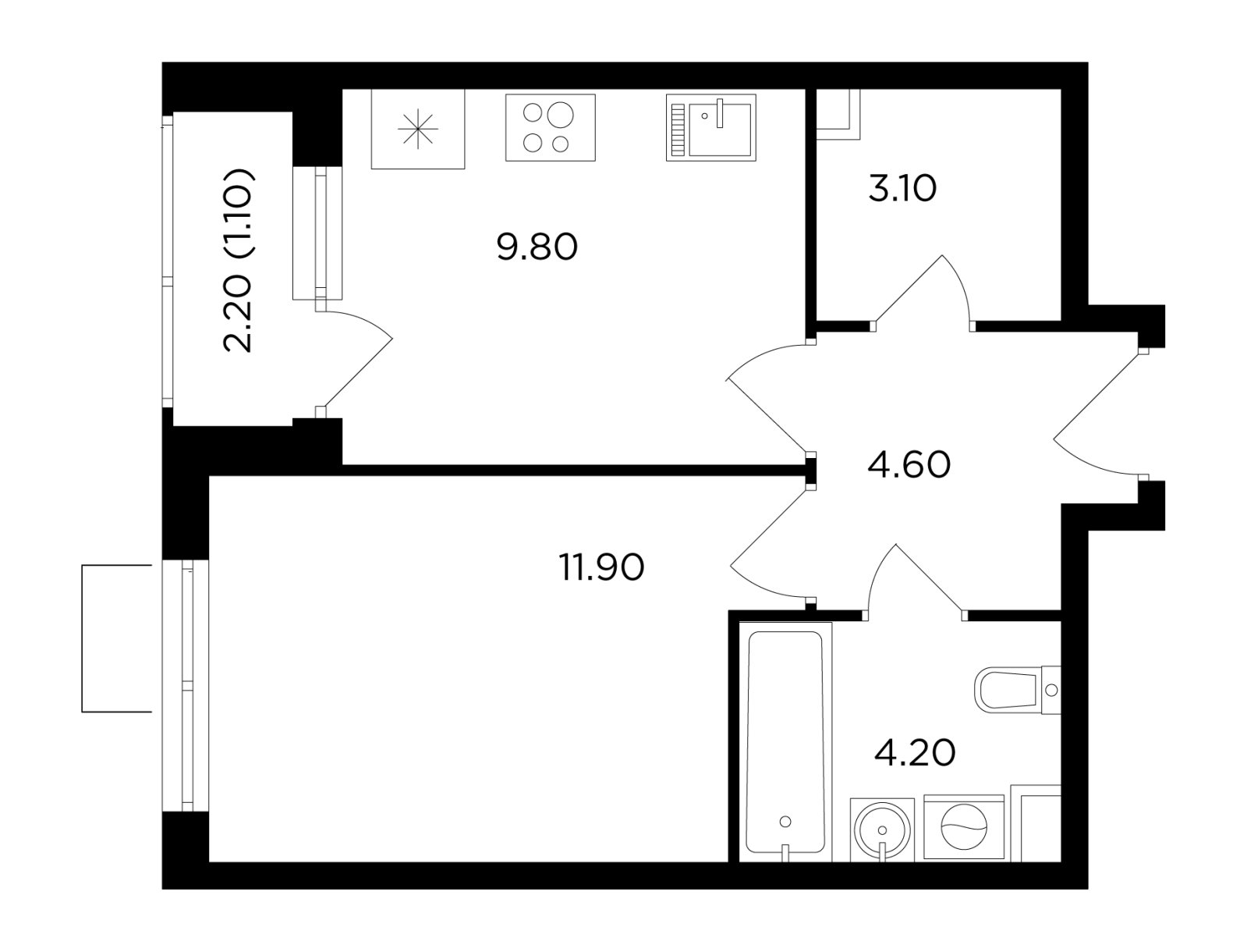 1-комнатная квартира без отделки, 34.7 м2, 13 этаж, дом сдан, ЖК Миловидное, корпус 1 - объявление 2385471 - фото №1