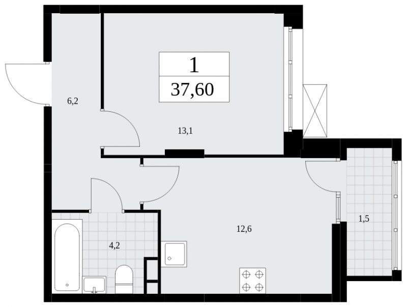 1-комнатная квартира без отделки, 37.6 м2, 3 этаж, сдача 4 квартал 2024 г., ЖК Скандинавия, корпус 36.3.2 - объявление 1894662 - фото №1