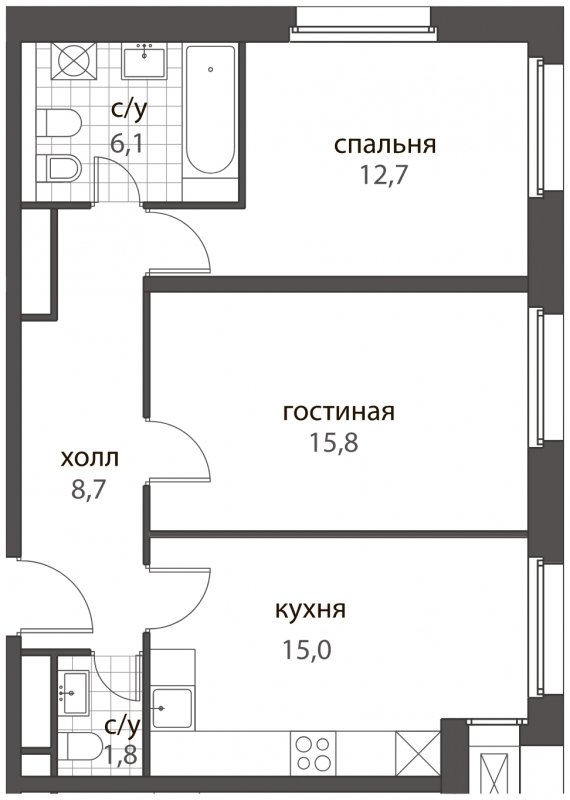2-комнатная квартира без отделки, 60.1 м2, 2 этаж, дом сдан, ЖК HomeCity, корпус 3 - объявление 1599798 - фото №1