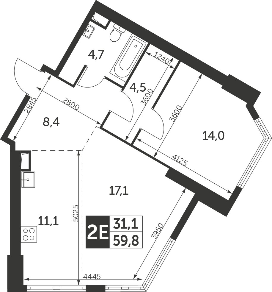 2-комнатная квартира с частичной отделкой, 59.8 м2, 2 этаж, дом сдан, ЖК Архитектор, корпус 1 - объявление 2207425 - фото №1