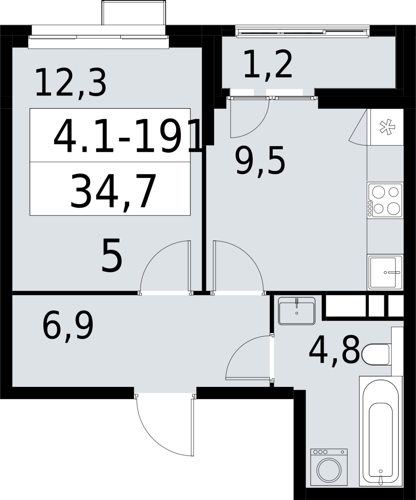 1-комнатная квартира с полной отделкой, 34.7 м2, 10 этаж, сдача 2 квартал 2027 г., ЖК Южные сады, корпус 4.1.2 - объявление 2392718 - фото №1
