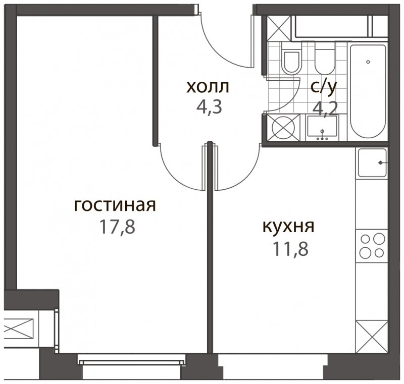 1-комнатная квартира без отделки, 38.1 м2, 7 этаж, дом сдан, ЖК HomeCity, корпус 2 - объявление 1638689 - фото №1