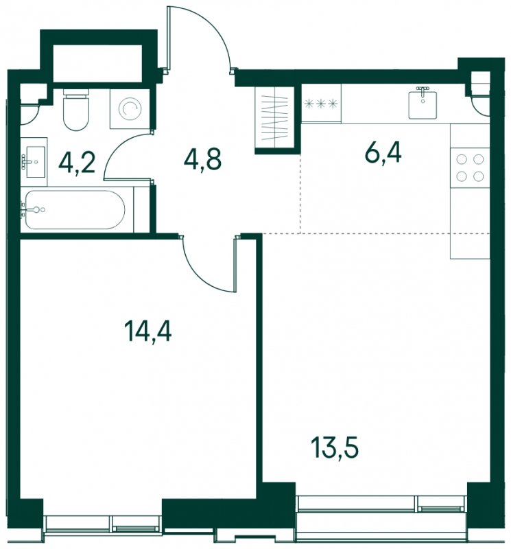 1-комнатная квартира без отделки, 43.3 м2, 3 этаж, сдача 2 квартал 2025 г., ЖК Клубный город на реке Primavera, корпус 4 квартала "Vivaldi" - объявление 1784602 - фото №1