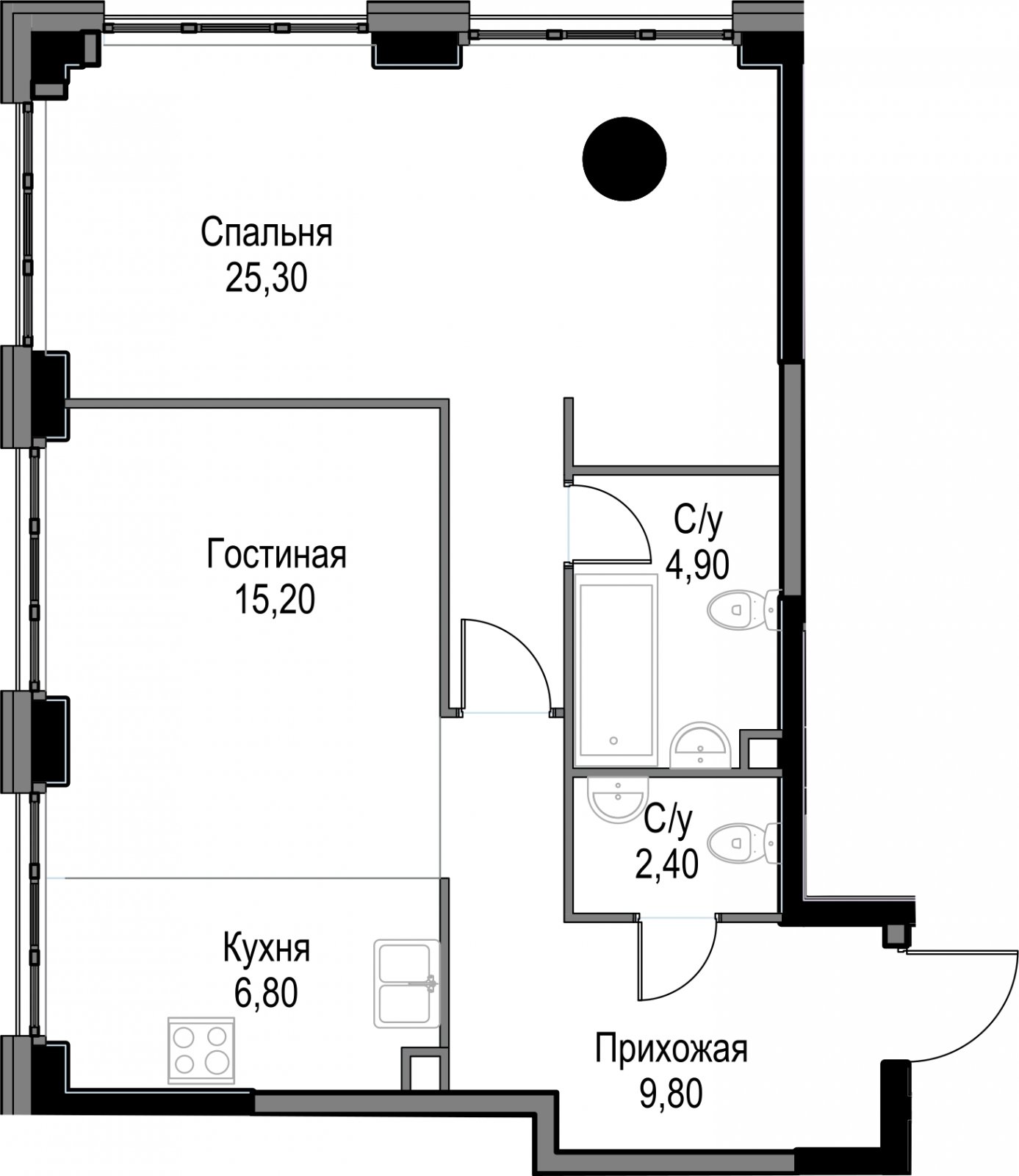 2-комнатная квартира без отделки, 64.4 м2, 22 этаж, дом сдан, ЖК AFI Park Воронцовский, корпус 5 - объявление 2289362 - фото №1