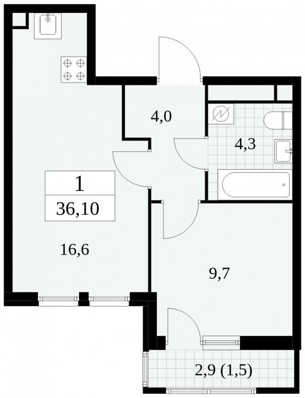 1-комнатная квартира без отделки, 36.1 м2, 8 этаж, сдача 2 квартал 2025 г., ЖК Южные сады, корпус 2.4 - объявление 1760214 - фото №1