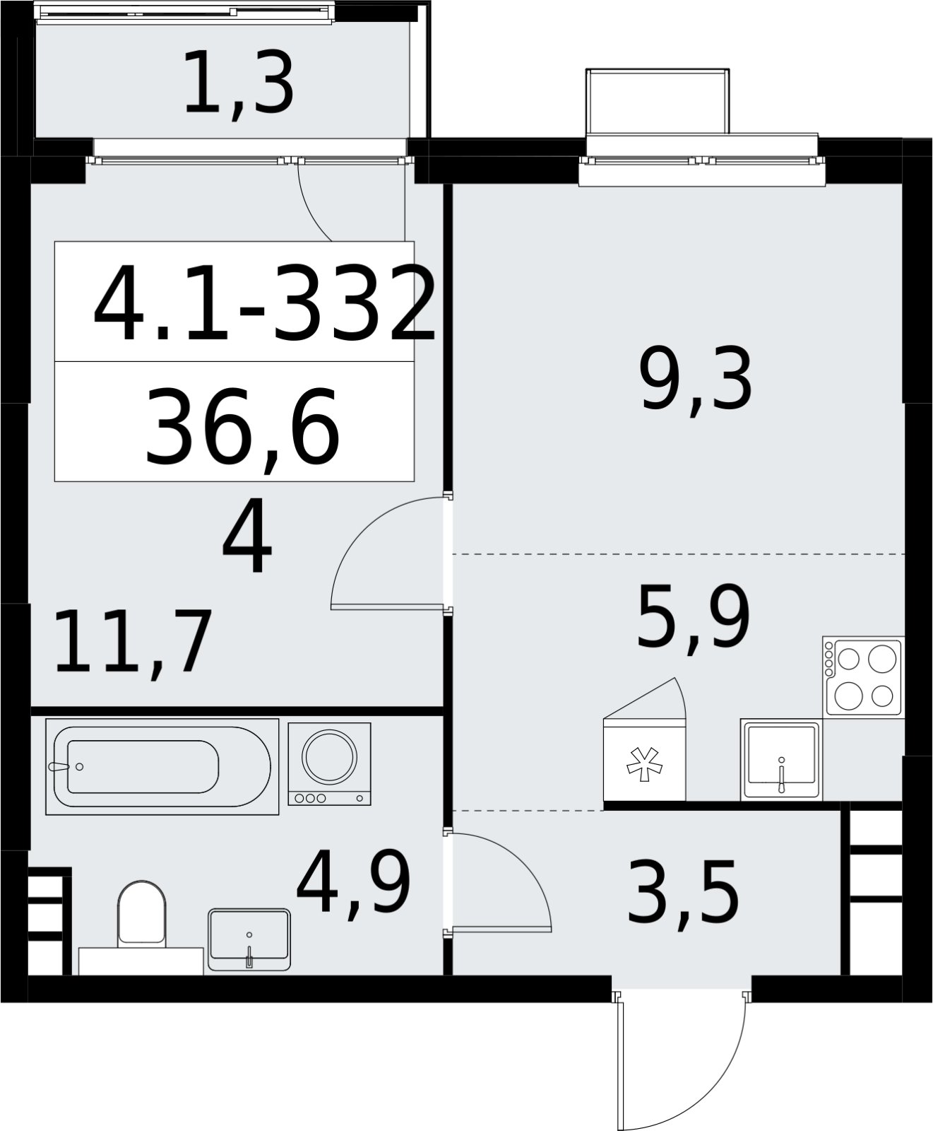 2-комнатная квартира (евро) с полной отделкой, 36.6 м2, 14 этаж, сдача 2 квартал 2027 г., ЖК Южные сады, корпус 4.1.2 - объявление 2392840 - фото №1