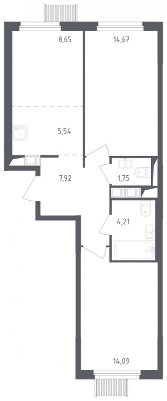3-комнатная квартира с полной отделкой, 56.83 м2, 15 этаж, сдача 2 квартал 2023 г., ЖК Мытищи Парк, корпус 1 - объявление 1460414 - фото №1