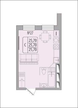 Студия с полной отделкой, 25.7 м2, 13 этаж, дом сдан, ЖК Легендарный Квартал на Березовой  аллее, корпус 2 - объявление 1702490 - фото №1