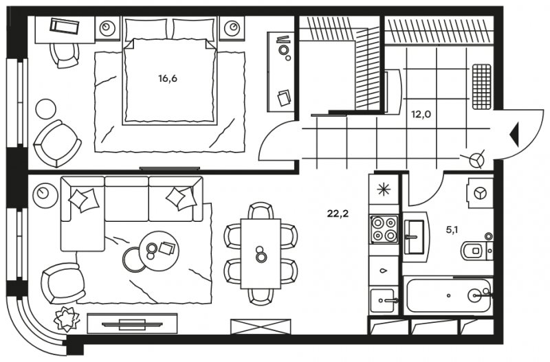 2-комнатные апартаменты без отделки, 55.9 м2, 24 этаж, сдача 2 квартал 2022 г., ЖК Level Стрешнево, корпус Север - объявление 1302664 - фото №1