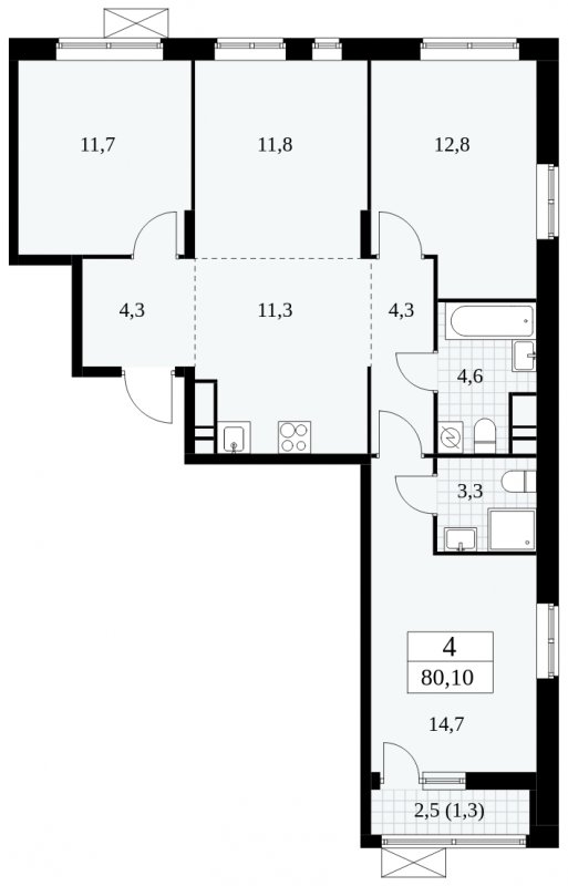 4-комнатная квартира без отделки, 80.1 м2, 15 этаж, сдача 1 квартал 2025 г., ЖК Прокшино, корпус 5.2.3 - объявление 1751427 - фото №1
